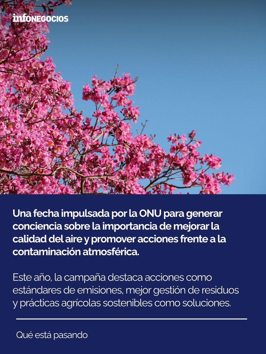InfoNegocios_PY's tweet photo. 🙋🏻‍♀️ #QueEstaPasando |

🌎💨 Cada 7 de septiembre se conmemora el Día Internacional del Aire Limpio para los Cielos Azules, busca crear conciencia sobre la importancia de la calidad del aire y promover acciones que reduzcan la contaminación atmosférica. https://t.co/c8ST1h4GWU