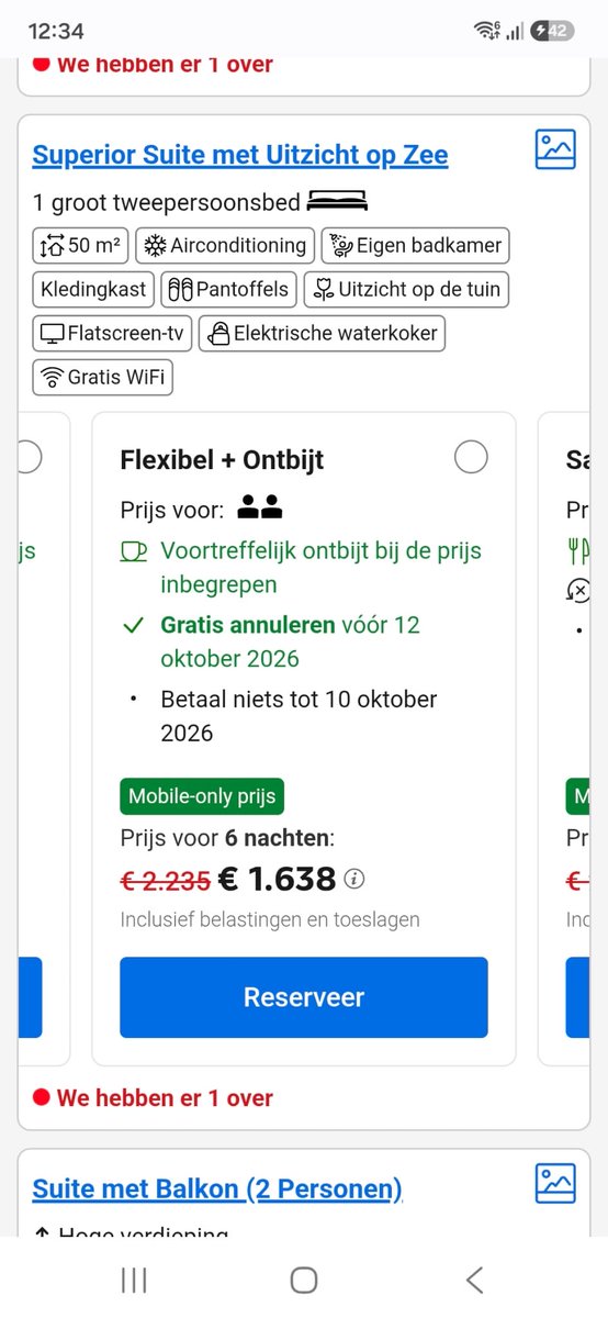 Cryptosniperxrp's tweet photo. Kijk! Zo wordt je dus hard genaaid!! Mijn vriendin heeft mij de link van exact dezelfde kamer gestuurd: Superior Suite met uitzicht op zee, 26 oktober t/m 1 november, flexibel + ontbijt. Op haar scherm stond €1.638. Zodra ík dezelfde link open, wordt de prijs €1.770. De doorgehaalde prijs is in beide gevallen €2.235. Het gaat dus niet om een andere kamer, andere data of andere voorwaarden. Met andere woorden ben je Genius klant dan betaal je een hogere prijs dan als je geen Genius klant bent! Fijn hè! ���