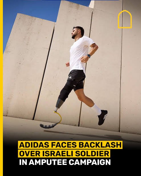 OunkaOnX's tweet photo. Adidas dropped Bella Hadid from its ads after Zionist complaints-and Now featuring an Israeli soldier who served and was injured in Gaza back in 2021

While Israel is going genocide-Adidas is busy polishing war crimes with a sneaker deal https://t.co/KrcOPrgqu5
