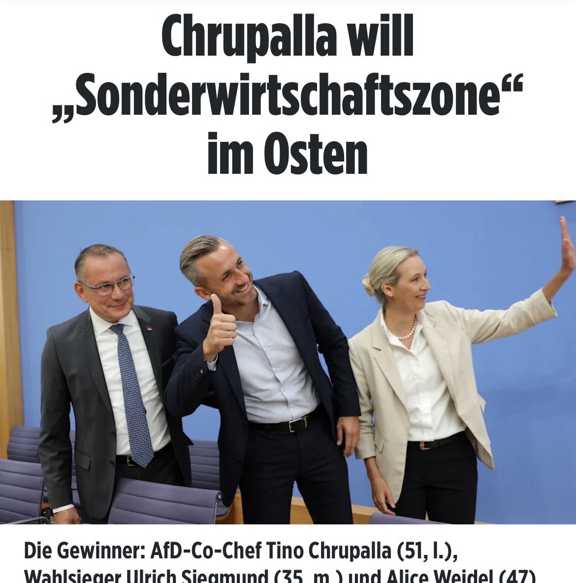derHelper's tweet photo. Gerade im Phoenix Livestream gehört, dass Chrupalla(AfD) eine Sonderwirtschaftszone im Osten haben will. Sprich kaum Steuern und Verordnungen, sodass die Wirtschaft und der Wohlstand boomt🚀

Eine Sonderwirtschaftszone ist die Vorstufe einer freien Privatstadt. Sie ist immer noch dem Staat untergeordnet, aber genießt viele Freiheiten. 

Interessant, dass plötzlich solche Themen auf den Tisch kommen. Will man, dass Deutschland in 20 Jahren noch wirtschaftlich eine Rolle spielt, muss man in so eine Richtung gehen: mehr Freiheit.