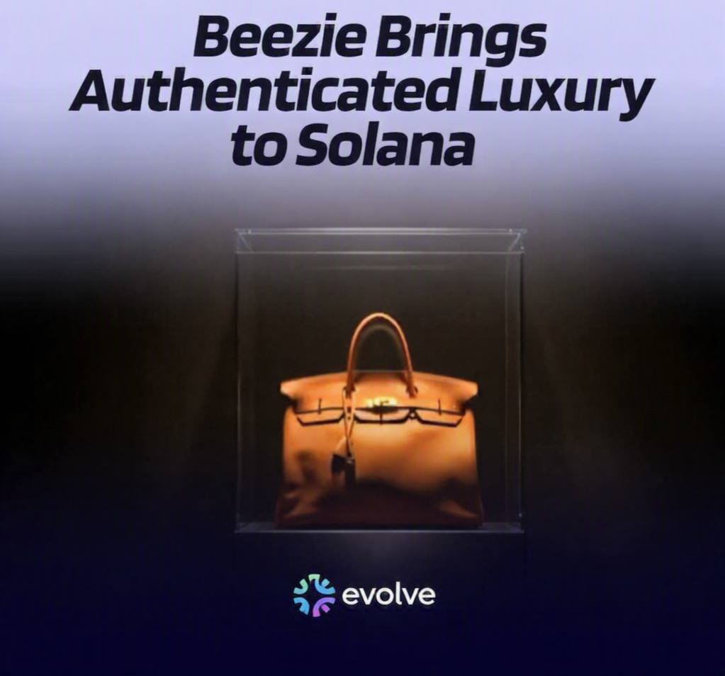 Evolvehubb's tweet photo. Beezie is collaborating with The Luxury Closet to introduce authenticated luxury goods on the Solana blockchain. 🏛️

These items are verified in the physical world and recorded on the blockchain. Users may acquire them via Beezie and redeem the physical products globally. https://t.co/iL3nap8x27