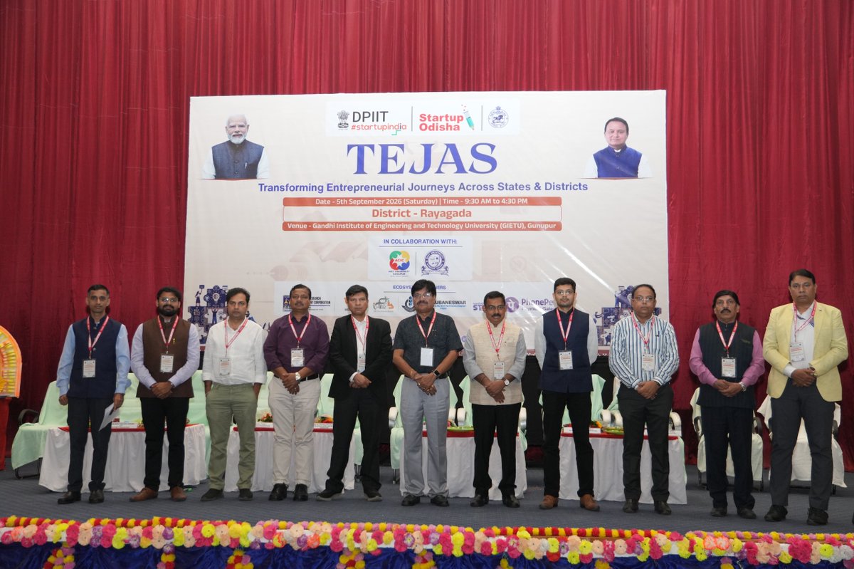 startup_odisha's tweet photo. A momentous commencement to a transformative endeavour.

The TEJAS Programme - Rayagada Edition was officially inaugurated with distinguished grandeur in the esteemed presence of Shri Dudhal Abhishek Dilip, IAS, Sub-Collector, Gunupur; Shri Smruti Ranjan Pradhan, IAS, CEO, Startup Odisha; Prof. Goutam Ghosh, Vice Chancellor, GIET University; Prof. (Dr.) Chandra Dhwaj Panda, Vice President, GIET University; Dr. Bijay Kumar Sahu, Senior Regional Manager & Head (Outreach Office), NRDC, Govt. of India; Dr. Soobhankar Pati, CEO, IIT-REP; Dr. Sachikanta Kar, Advisor, World Skill Center; Shri Biswashis Gantayet, Business Head, HCLTech; Shri Ravindra Yadav, CEO, ACIC GIETU; and Shri Durga Prasad Gouda, CEO, AIC-NIT Foundation.

This flagship initiative, conducted under the aegis of the DPIIT TEJAS initiative in collaboration with ACIC GIET UNIVERSITY FOUNDATION, Gunupur, Rayagada, serves as a testament to our resolute commitment to fostering entrepreneurship and fortifying grassroots innovation across the state of Odisha. This endeavour remains steadfastly aligned with the Government of India's overarching vision for an Atmanirbhar Bharat and Viksit Bharat@2047.

#TEJAS #StartupIndia #DPIIT #StartupOdisha #Rayagada #AtmanirbharBharat #ViksitBharat2047 #GrassrootsInnovation #InclusiveEntrepreneurship 

@cmo_odisha @gokulanandabjp @SecyChief @msmedepartment @startupindia @SmrutiR2009
@DM_Rayagada @AcicGietu @NRDCIndia1953 @IITBBSRREP @hcltech @AtalNit @PhonePe