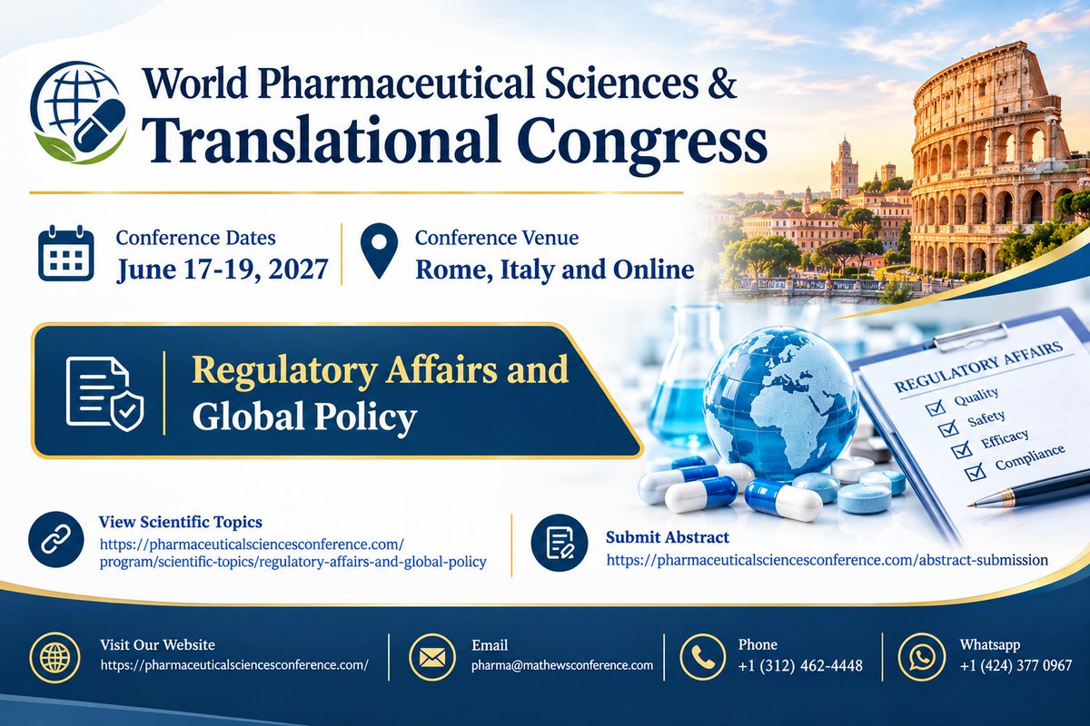 Pharma_Event's tweet photo. 🌍 Global Pharmaceutical Regulation: Shaping the Future of Drug Development

🎤 Share your research with global experts!

📅 June 17–19, 2027
📍 Rome, Italy &amp; Online

📄 Submit your abstract:
https://t.co/cqeLG9m3xy

#Pharma #PharmaceuticalSciences #GlobalPolicy #DrugDevelopment https://t.co/K8JUTfQYzZ