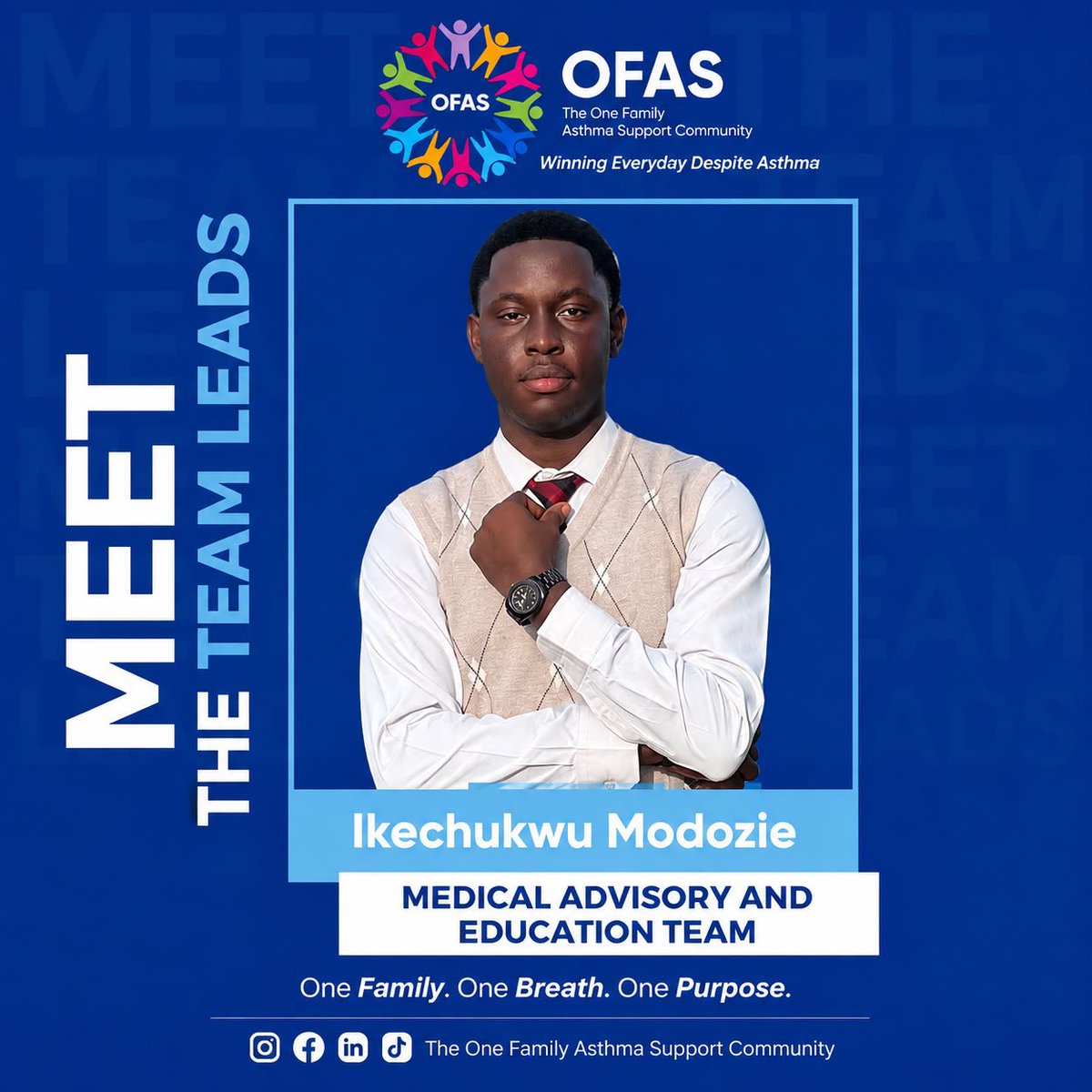 OneFamilyAsthma's tweet photo. Meet our Team Lead at OFAS 💙

At OFAS, we believe that every voice matters, and behind every impactful movement is a team of people willing to serve, and create change.

Get to know the person helping us move the vision forward. 🌟

#WinningEverydayDespiteAsthma https://t.co/PyX1iaqmzz
