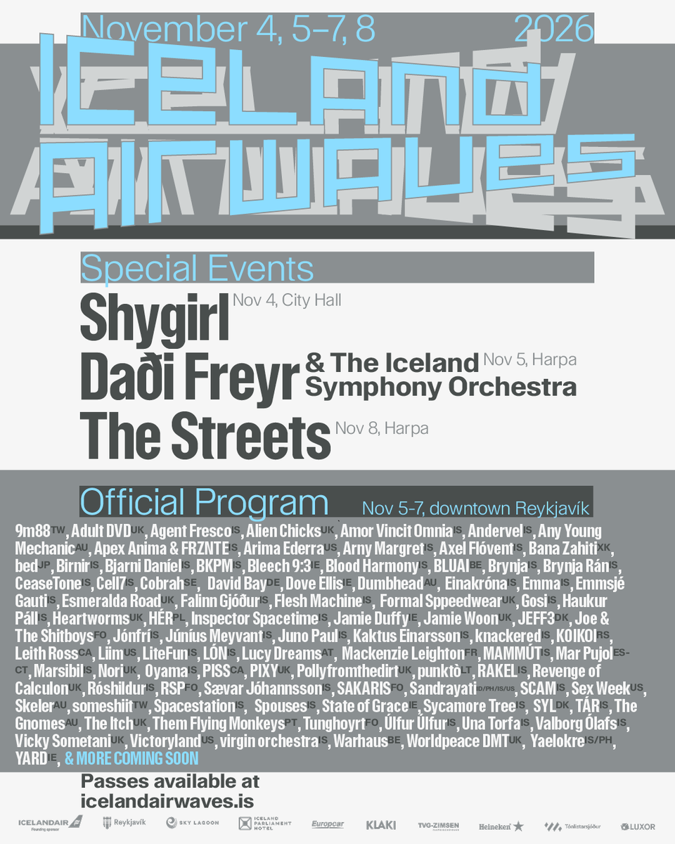 icelandairwaves's tweet photo. In case you missed it (rude), we've added 25 incredible artists to our lineup!

Our official venues this year are Kolaport, City Hall, Iðnó, NASA, Fríkirkjan, Lemmy, and Rosenberg. 🏛️

And for you schedule lovers, our day-splits are now online at https://t.co/MCWzGIDTxL 🔗💙 https://t.co/DJOPKnmlaS
