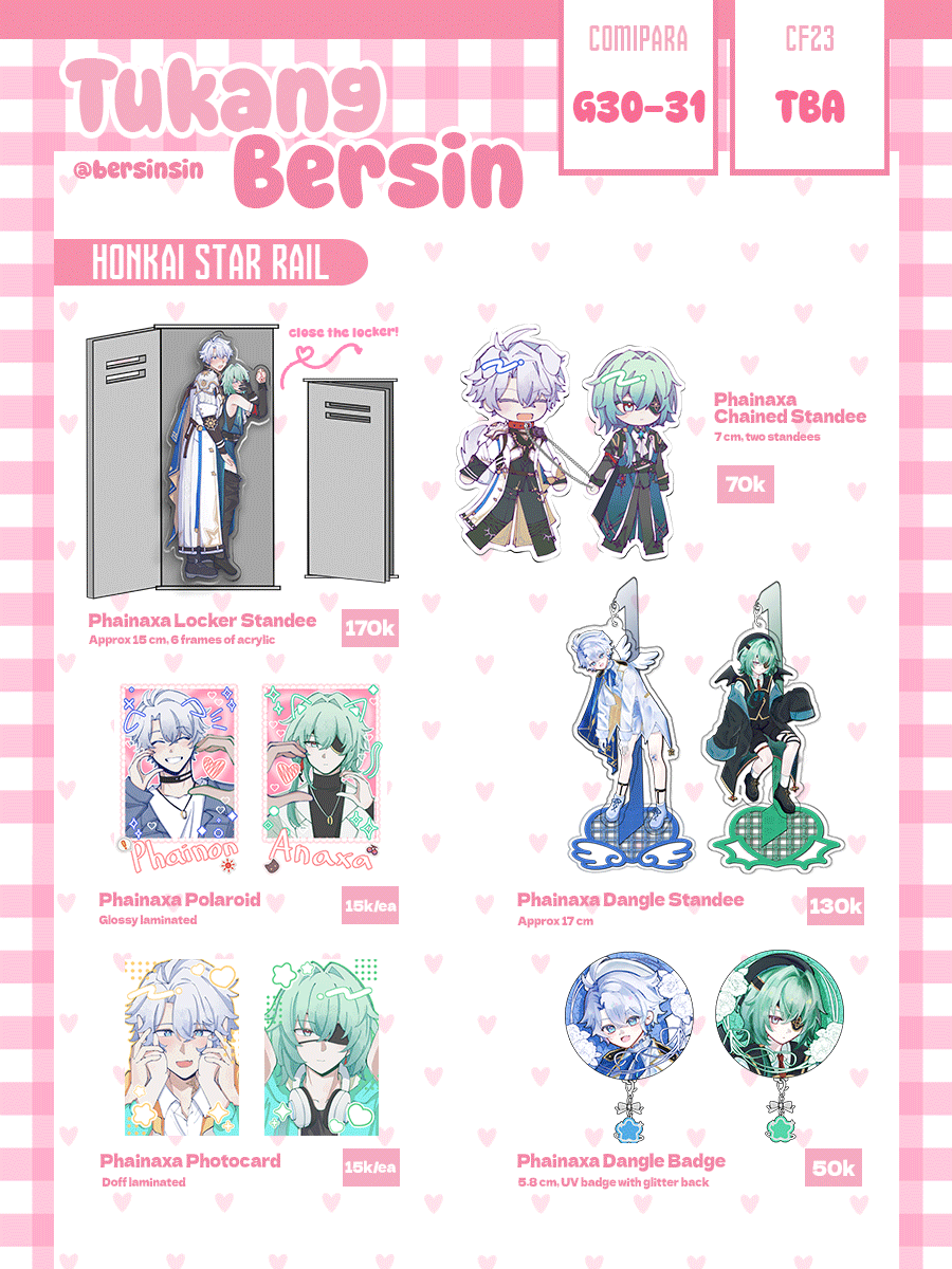 BersinSin's tweet photo. 🔃❤️ Are Appreciated
Bersinsin #CF23 &amp; #Comipara7 Pre-Order Batch 1

🌸7 - 13 sept 2026
🌸OTS pick up &amp; mail order
🌸HSR, Project Sekai, Nijisanji, KHR, Gakumas, Vocaloid, Identity V  
🌸GO dm first!

🔽Form Link (1/3)
#cf23catalogue #comifuro23 #comipara7catalogue https://t.co/38SiBdzl6m