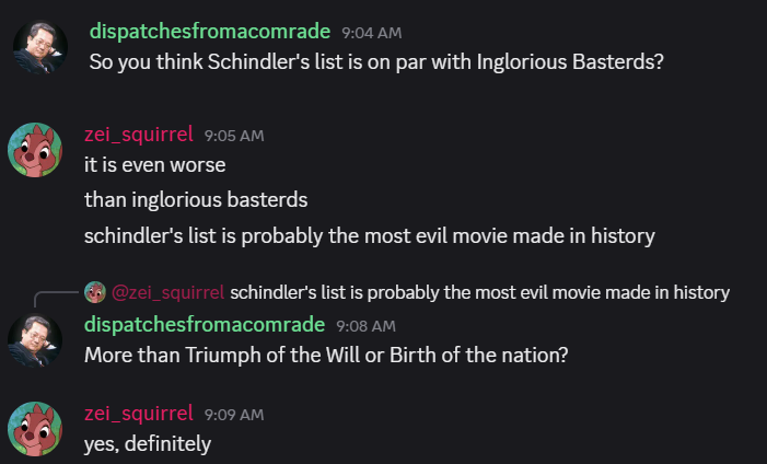 ZRhazes's tweet photo. "Schindler's list is the most evil movie ever created" https://t.co/jOGco90c5v
