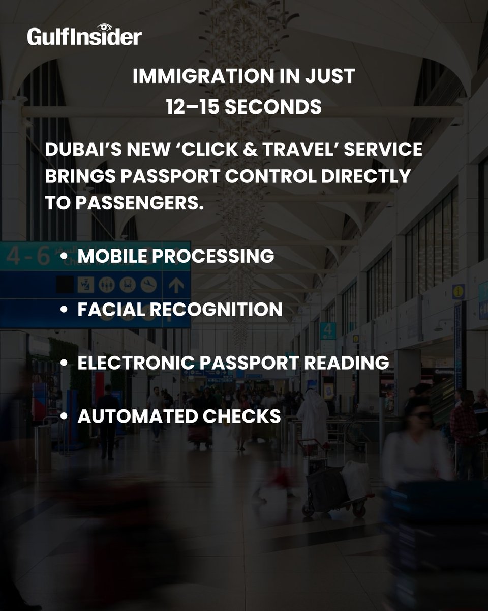 GulfInsider's tweet photo. Dubai airports have officially launched ‘Click &amp; Travel’, a mobile immigration service that allows officers to complete passport-control procedures without a fixed counter. https://t.co/An34MbEK9e
