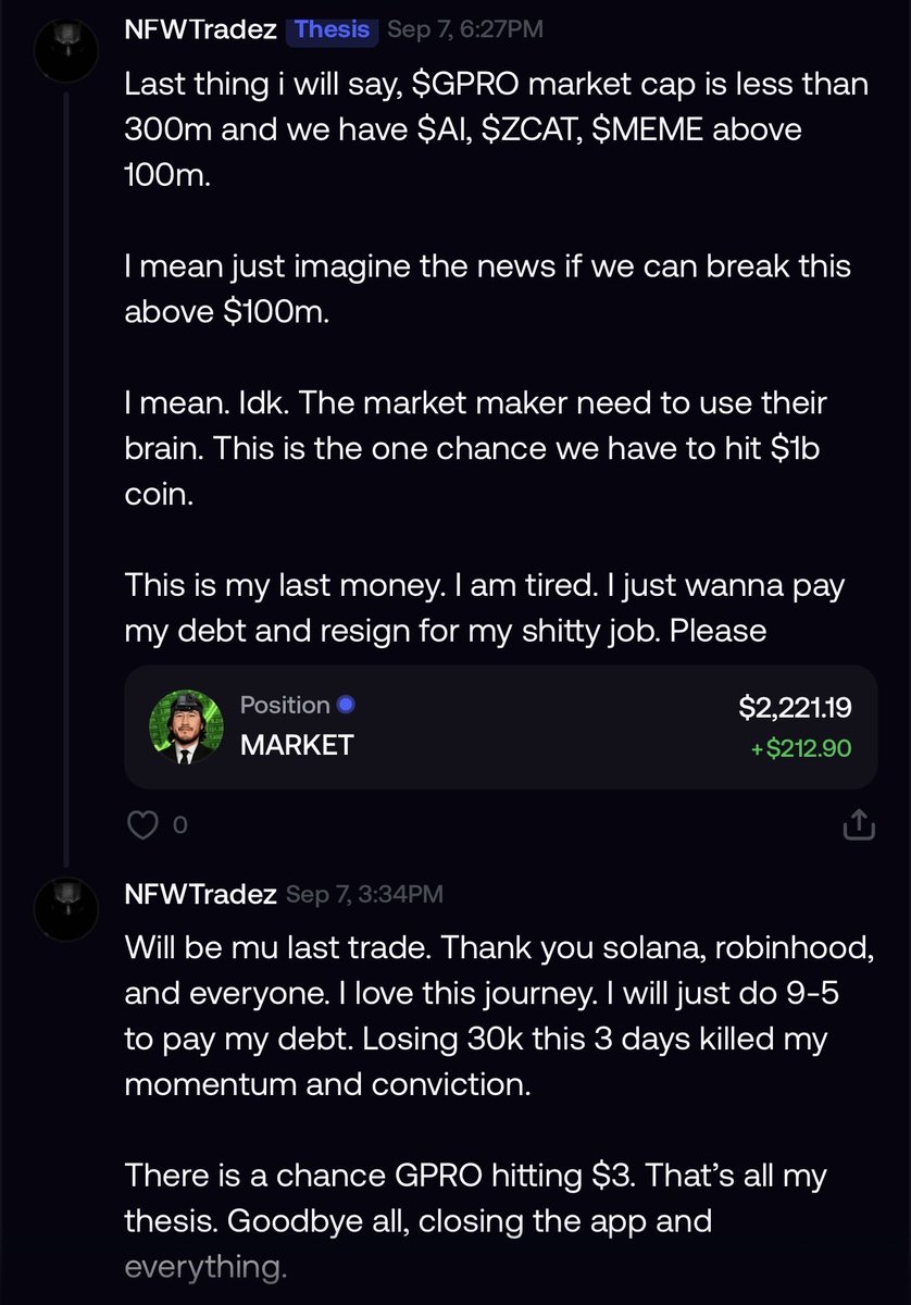 NFWTradez's tweet photo. I failed. I got emotional. It’s weird. I missed and watched $meme going up from 10m to 100m because my money stuck in $yolo and $robbie. 

I raged sold $yolo and $robbie  but still got 24K dollars and been going downhill ever since. 

$market is my last chance. https://t.co/Nx81Rykt6P