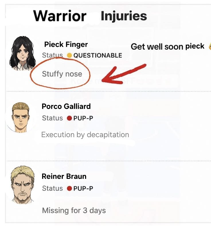 porco_hater's tweet photo. Get well soon pieck🤧🤧 https://t.co/WRCpmgvdVZ