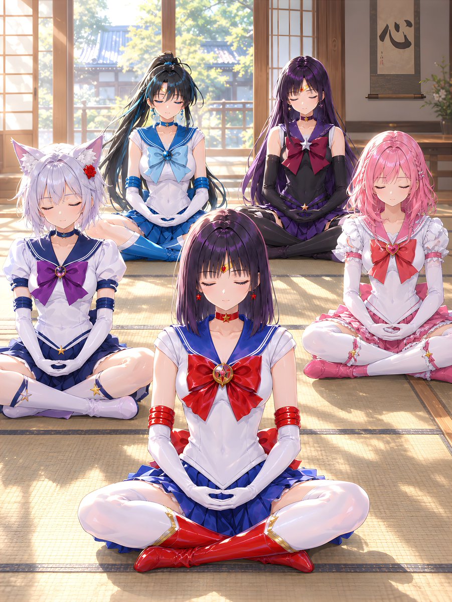 SailorRay_0608's tweet photo. #AIart #AIイラスト
『お寺で瞑想♪』

ソーラーガール@solargirl_hero
ステラセーラーミライ@dyna21990
セイントロゼリィ@RoselieProject
莉乃＆冴華@rino_saeka2676
星(セイ)@Sei_Bodysuit
セーラーブレイズ@LoivLIFU
アズールハート@AIhensinheroine https://t.co/Udo5VIXJWf