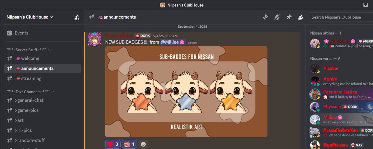 RealistikArt's tweet photo. Proud to showcase this stunning design for @Niipsan   ! Huge thanks to @milliecolton for the creative magic. 🎨✨

#realistikart #digitalartist #artistlife #cuteart #streamerart #subbadges #streamdesign #twitchartist #customsubbadges #contentcreatorart #cartoonart #illustration https://t.co/wYCkgYQSR3