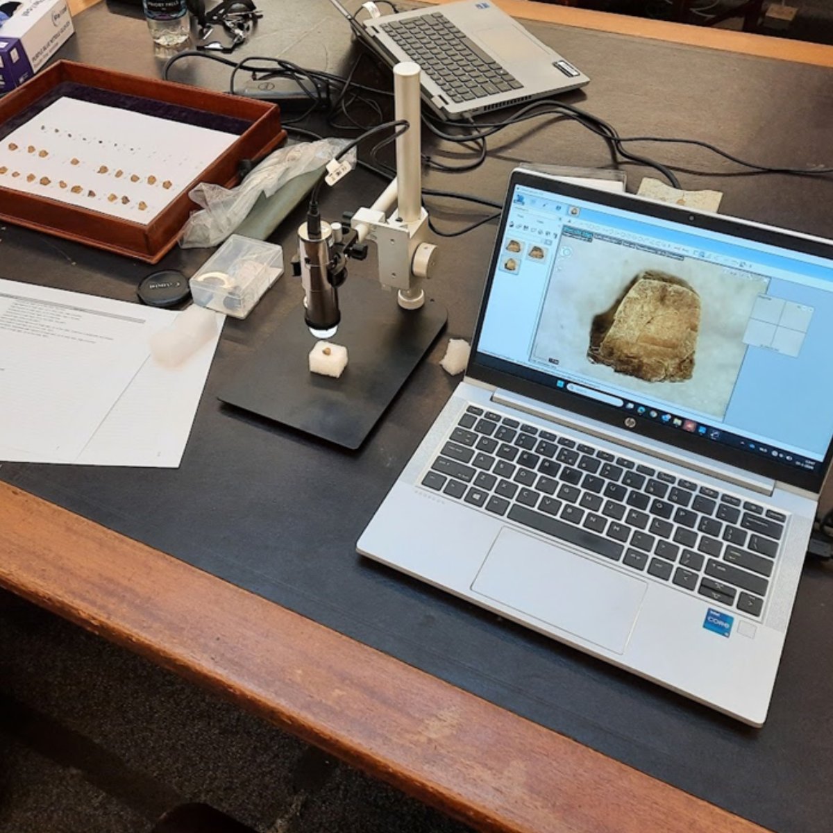 Dino_Lite_EU's tweet photo. Dr. E.D. Heijmans studies the origins of coinage in ancient Greece (c. 630 BCE) in museum depots across Europe. Crucibles and sherds still hold gold globules invisible to the eye. He analyzes them with pXRF + Dino-Lite AM7515MZT. https://t.co/oqnh0Q3ths https://t.co/OkN8oQU91j