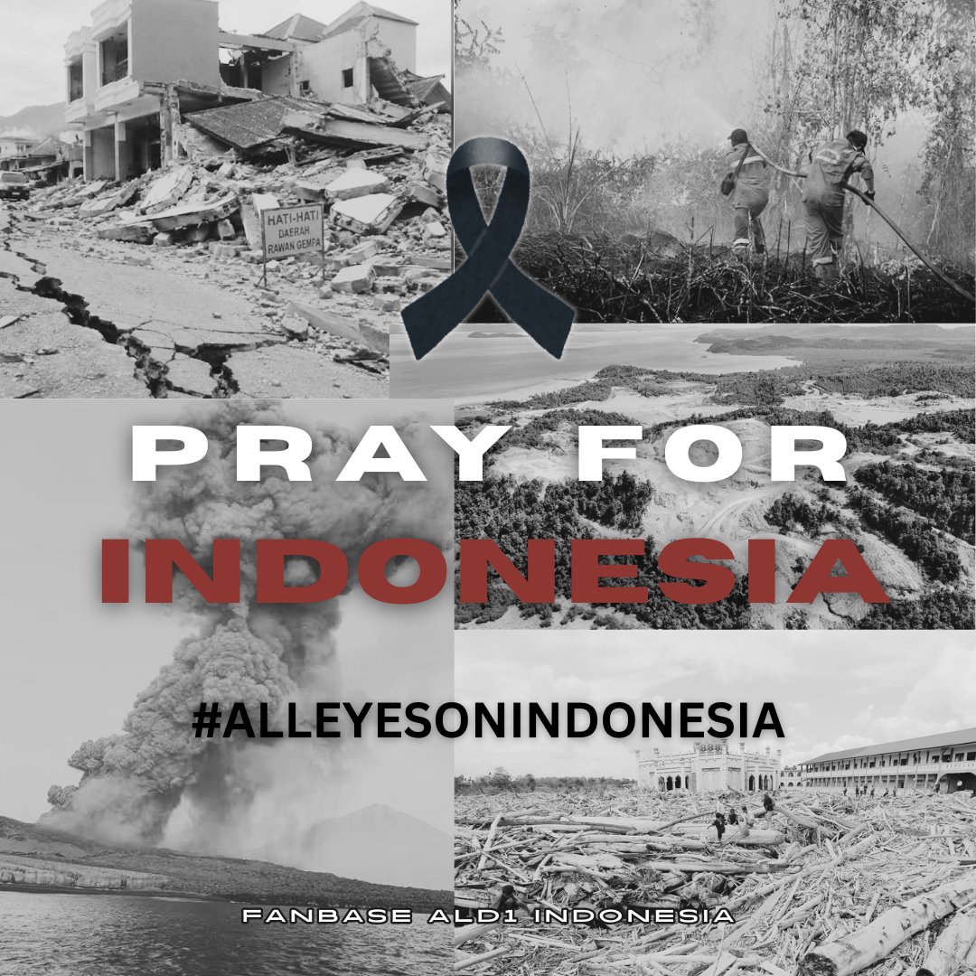 ALD1_ID's tweet photo. [📢] PRAY FOR INDONESIA

Air yang membekas, tanah yang bergoyang, api yang tak kunjung padam, dan langit yang mulai menggelap. 

Di tengah rangkaian bencana yang melanda berbagai wilayah tanah air belakangan ini, mari sejenak kita kirimkan doa terbaik untuk saudara-saudara kita.

Semoga masyarakat yang terdampak diberikan kekuatan, keselamatan, serta ketabahan.

Untuk teman-teman, di mana pun kalian berada saat ini, tolong selalu jaga kesehatan dan keselamatan diri 🤍

Lekas pulih, Indonesia
— FANBASE ALD1 INDONESIA

#PrayForIndonesia
#AllEyesOnIndonesia