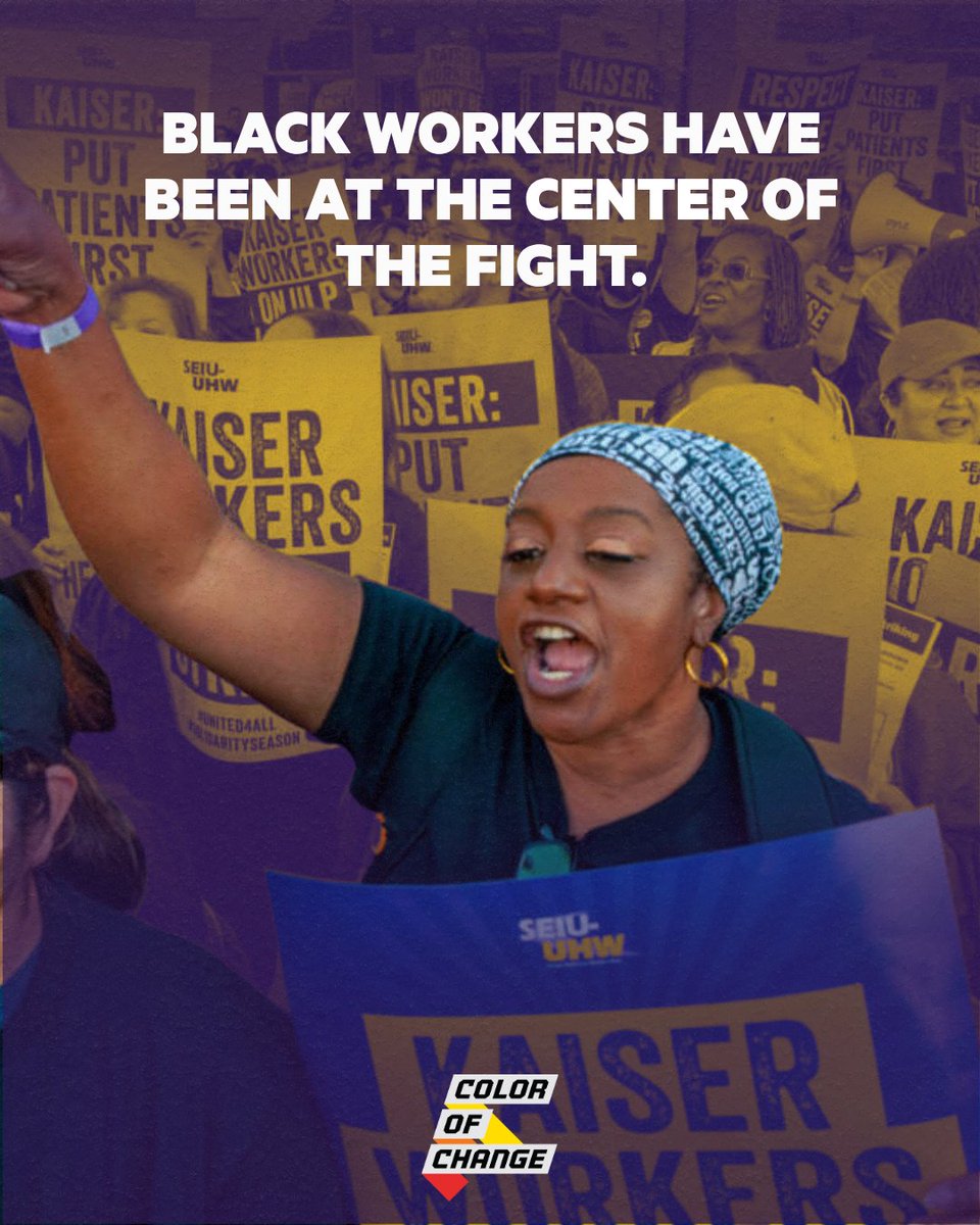 ColorOfChange's tweet photo. Workers fought for the rights we have today. Black workers have always been central to that fight. From building this country through forced labor to organizing for fair pay, safety, and dignity.

This Labor Day, we honor their legacy by continuing the fight for economic justice. https://t.co/J9oSEy4ABL