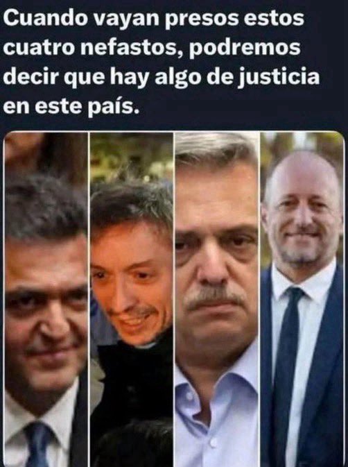 maxchobi's tweet photo. .                    ⚠️⚠️Buen Dia…. 🦁📣⚠️⚠️

🚨⚠️✨día 449 de carcel a CFK✨📣⚠️🚨

Ahora faltan los demas ¿Allverso, Massa, Malena, Kicillof, Insaurralde y toda la banda de delinkuentes, degenerados, abusadores, golpeadores, faloperos, violadores?🚨✨

                           ✨Día 909…💫 

✨RT  🔁 y LIKE ❤️ para mas difusión 📣📣
#VLLC

PD: 

Ya va presa CFK x chorra💪✅🥳 en dia 455

Ya prohibieron a AllVerso salir del país💪
Ya procesaron a AllVerso x causa seguros 💪
Ya confirmaron la condena Lazaro Báez 💪✅
Ya inhibieron a Alverso x Seguros💪💪💪
Ya condenaron a CFK x2 💪 y quitaron pensiones✅💪
CFK a juicio oral x Memorándum ✅💪
CFK fue baneada de Disney✅💪
CFK está en FBI Most Wanted list ✅💪
Ya condenaron x violador a Alperovich 💪
Belliboni va a juicio oral 💪
Ya condenaron a G. Moreno x estafa💪
Ya procesaron a Ginés González x vacunas☠️
Ya prohibieron a Espinoza salir del país 💪
Espinoza a juicio oral x  🎻 💪
Ya encerraron a Urribarri✅
Ya detuvieron a Kueider x contrabando 💪
Detuvieron a Grabois x usurpador 💪
Ya condenaron a Echegaray x estafa💪
Ya prohibieron salir del pais a Insaurralde 💪
Ya prohibieron salir del pais a Cirio 💪

⏰🚨Alarma para el poder judicial🚨⏰
@CorteSupremaAR

Timbre para el team Justicia:
Juan Bautista Mahiques ⏰‼️

Timbre para el team gobierno:
@JMilei @VickyVillarruel  @LuisPetri @PatoBullrich @LuisCaputoAR @S_Pettovello @madorni @MenemMartin @OPRArgentina @MindeCapitalH

#LaChorraEstaGaga.     #VLLC
#LosGordosDeMilei

#FuerzaNarco siempre fueron los Kukas