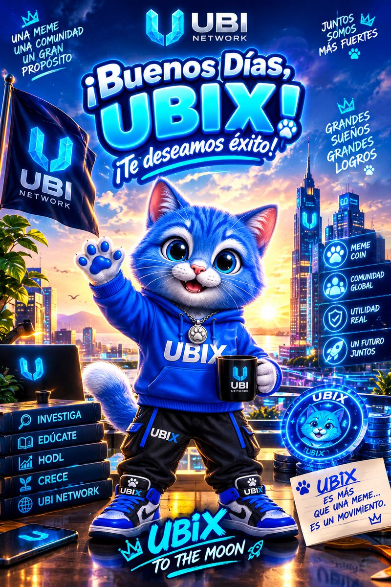 Ubinetworkgroup's tweet photo. ☀️🐾 ¡Buenos días, familia UBIX! 💙

Un nuevo día, una nueva oportunidad para seguir construyendo. 🚀

UBIX no busca ser una meme más. Queremos construir una identidad, una comunidad y una historia que crezca paso a paso. 🌐🐱

Pequeños pasos. Grandes sueños.
UBIX — Más que una meme, un movimiento. 💙

🌙 El viaje apenas comienza.

#UBIX #UBINetwork #MemeCoin #Crypto #Solana