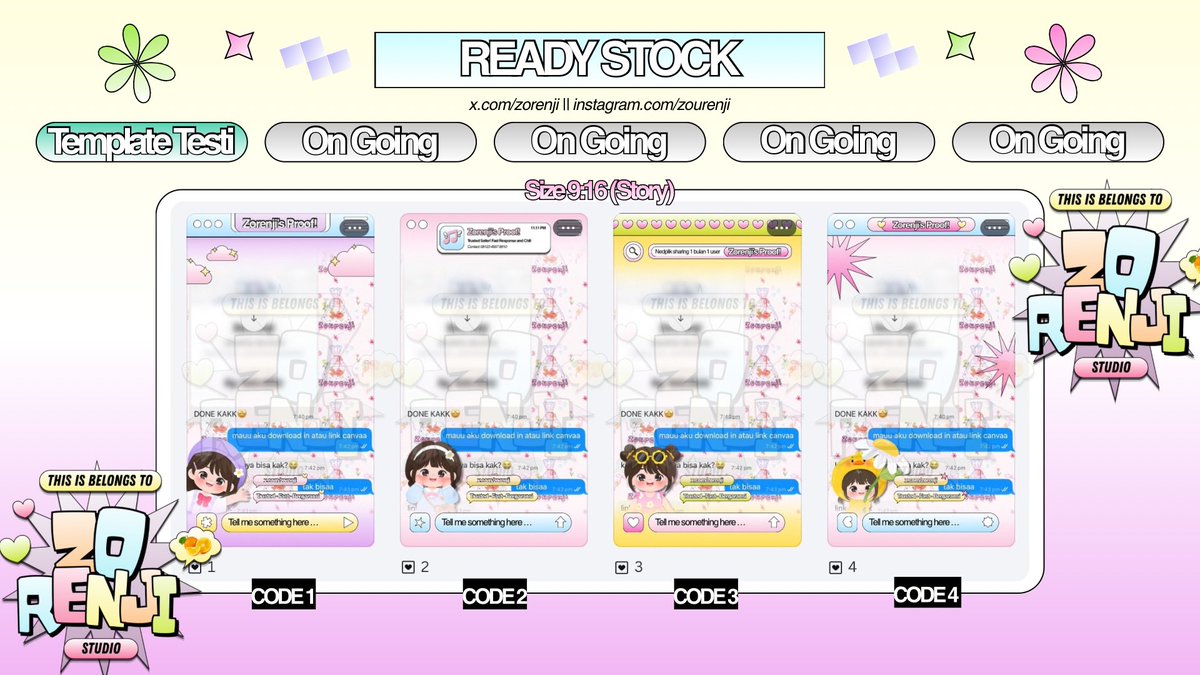 zorenji's tweet photo. 💖 Hai - hai? help RT yaa thank u >.< #zonauang

Caca lagi ready stock template testi nihh, cocok banget buat kakak2 yang mau edit testi 😖🫶🏻

15.000/each (share link canva bisa retext only) bisa check details &amp; snk di bawah ini ya <3

order fast resp bisa melalui WA, thank youu! https://t.co/iZfkmpP68R