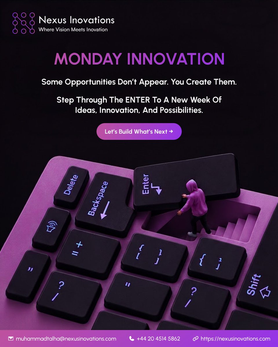 Nexusinovation's tweet photo. Monday Innovation starts with creating opportunities, not waiting for them.

Step through the ENTER key and turn ideas into action.
Let’s build what’s next. 
#MondayInnovation #Innovation #NexusInovations #IdeasToAction #FutureForward https://t.co/dUwuuY0CAq