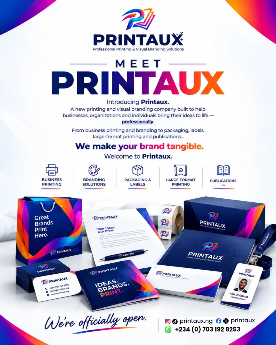 Printaux's tweet photo. Printaux is officially open. 🚀

We offer services ranging from business printing &amp; branding to packaging, labels, large-format printing, and publications — we make your brand tangible.

Welcome to Printaux.
Your ideas. Our print.

📩 DM us to get started.

#Printaux #Printing https://t.co/fOrwMHBZIS