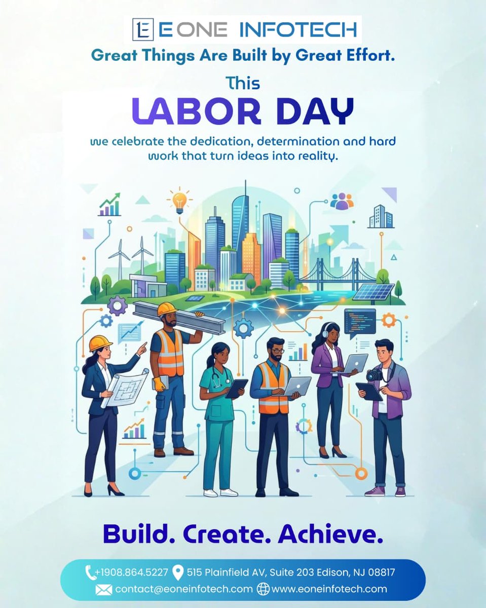 EOneInfotech's tweet photo. 🇺🇸✨ eOne Infotech wishes everyone a very Happy Labor Day! Today, we celebrate the hard work, dedication, and contributions of workers who drive progress and inspire us every day. 🙌❤️

#eOneInfotech #LaborDay #HappyLaborDay #LaborDay2026 #HardWork #Teamwork #USA https://t.co/ERHKHQ5My8