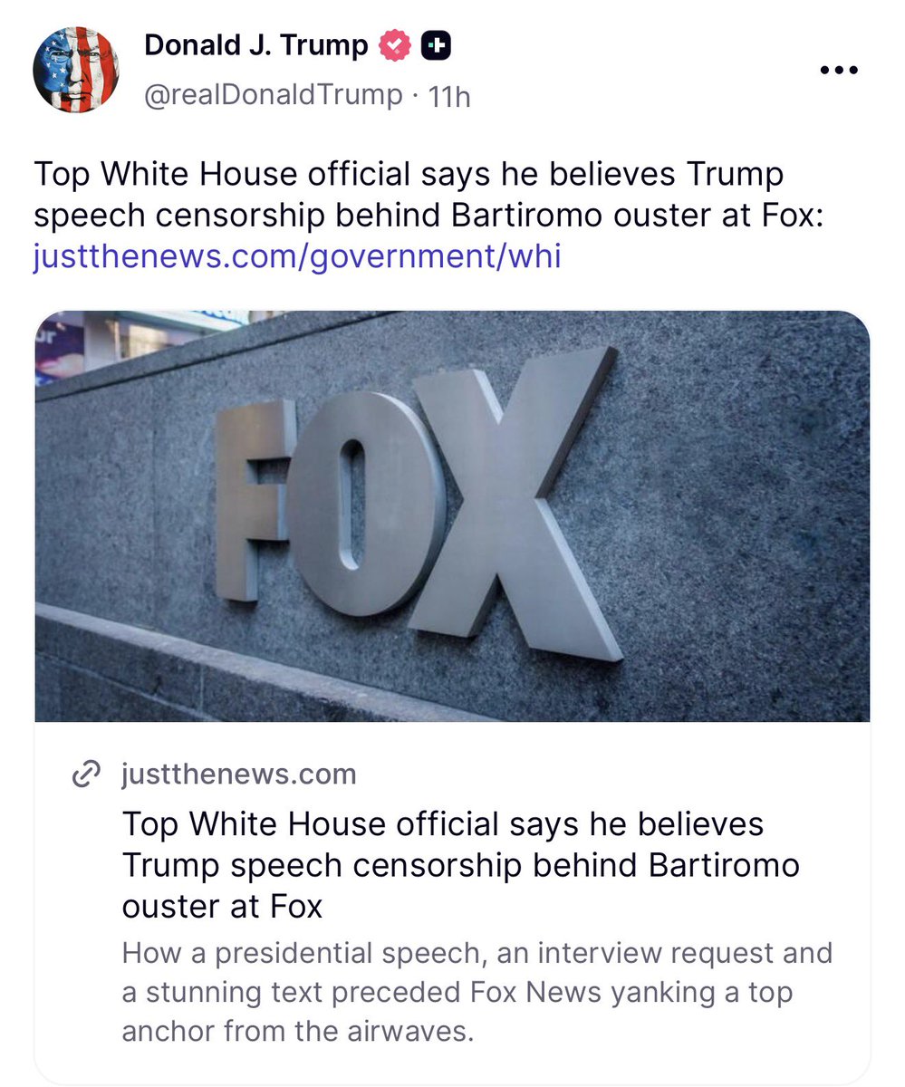 GuntherEagleman's tweet photo. Fox yanks Maria Bartiromo and a top White House official thinks Trump speech censorship is behind it.

That tracks. You push hard coverage of Trump, you rattle the wrong people inside the building, and suddenly a top anchor is off the air. 

A lot of us do not need a flowchart to see where this points… Blame Paul Ryan. The boardroom donor-class Republicans have spent years sanding the edge off Fox, and viewers keep paying the price.

If the network keeps sidelining voices who tell the truth about Trump, it should not act shocked when the audience walks.