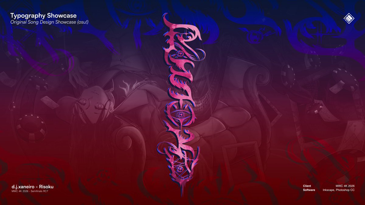 polyeverything's tweet photo. [NOTICE]
more work.. I collaborated with @panthulhu and @crillustea (illust) to create the GFX for "Risoku" by @dj_xaneiro (for MWC 4K 2026)!! 

this is a more ambitious attempt from me to make interesting typography... layout breakdown included in post!!

more credits below ⤵️ https://t.co/JZK3PiKMnm