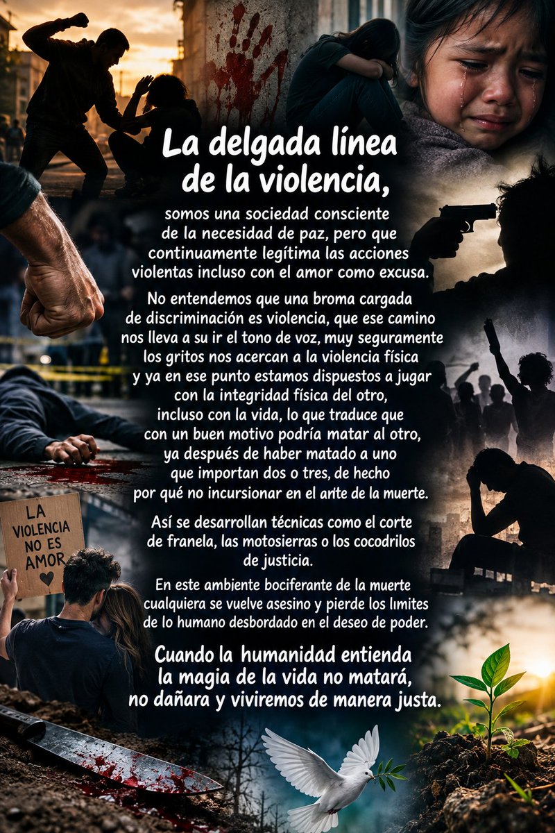 minchostf's tweet photo. @Matador000 La delgada linea de la violencia, somos una sociedad consciente de la necesidad de paz, pero que continuamente legítima las acciones violentas incluso con el amor como excusa. https://t.co/8LWTDqjvTi