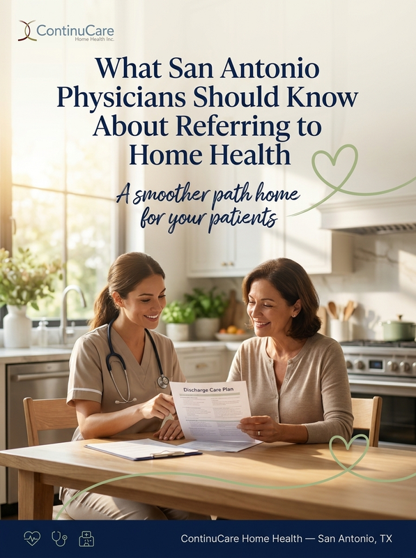 ContinuCareSA's tweet photo. San Antonio physicians and discharge planners trust ContinuCare to keep patients stable and out of the hospital after they go home. See how our reporting and communication make referrals simple. Partner with ContinuCare to streamline your discharge process. #HomeHealthReferrals # https://t.co/MxUmitXfmW