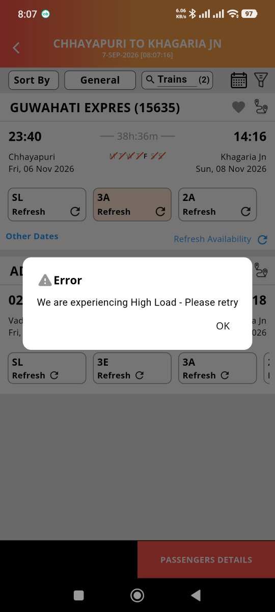 ErMritunjay92's tweet photo. I tried booking a ticket on irctc app in the morning at 8 am and the website was down, if it was down how did the tickets vanish in 4-5min.? Irctc running some kind of scam where normal passengers are not getting tickets @IRCTCofficial @AshwiniVaishnaw  @yadavtejashwi @PMOIndia https://t.co/gNEeYKzQAh