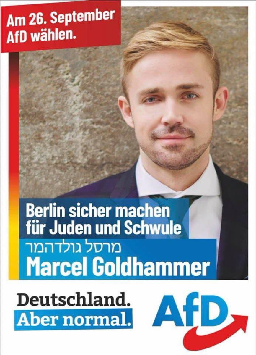 ezekopel's tweet photo. Hoy me acordé de este candidato de extrema derecha de elecciones pasadas alemanas (ex soldado israelí pidiendo que Berlín sea segura para judíos y gays). Tanto jodieron con el comodín “woke” como explicativo para idiotas e iluminados, que ahora tienen su “nazismo woke” a medida https://t.co/6WUTz6ypDe