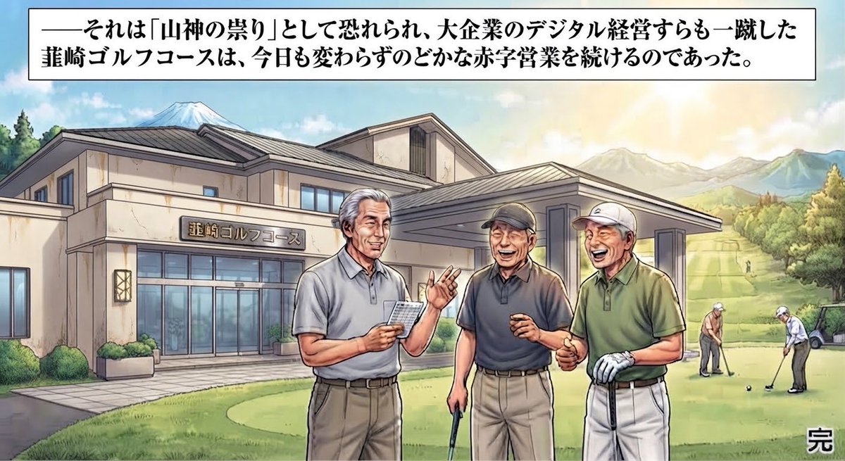 kaorunohaha's tweet photo. 山梨の奥地の山岳コース「韮崎ゴルフコース」を描く漫画、本部リストラ編07 https://t.co/mMGCCoYkic