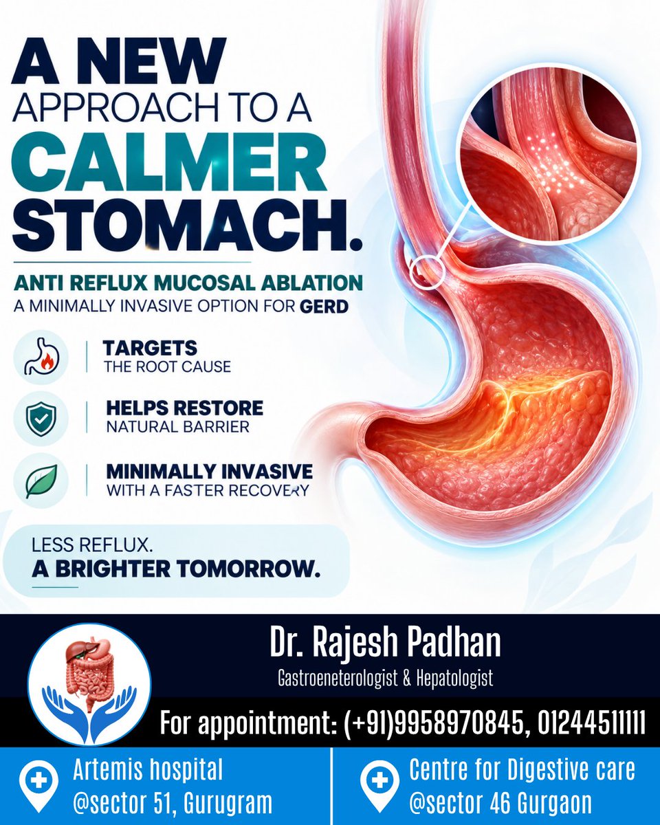 DrRajeshGI's tweet photo. 𝘼 𝙉𝙀𝙒 𝘼𝙋𝙋𝙍𝙊𝘼𝘾𝙃 𝙏𝙊 𝘼 𝘾𝘼𝙇𝙈𝙀𝙍 𝙎𝙏𝙊𝙈𝘼𝘾𝙃.
-
🩺 Dr. Rajesh Padhan
DM (AIIMS, New Delhi)
Gastroenterologist &amp; Hepatologist
(Best Gastro Doctor in Gurugram)
-
#Gastroenterology #Gastroenterologist #DigestiveHealth #GutHealth #HeartburnRelief https://t.co/d04YqUZLpB
