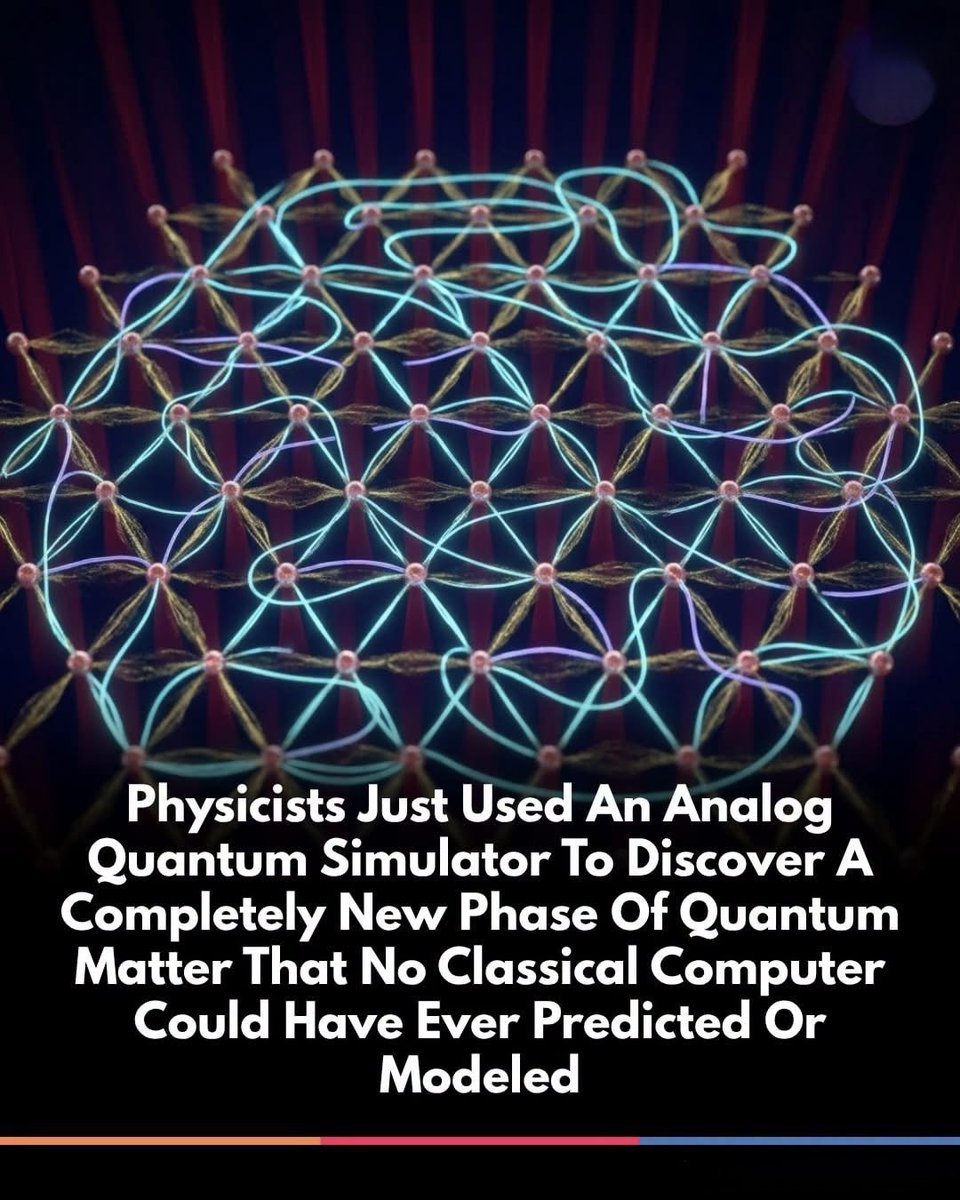 scitechgirl's tweet photo. ⚛️ Scientists just entered a strange quantum world.

Using hundreds of programmable atoms, physicists created and studied an exotic state called a quantum spin liquid—a form of matter with hidden quantum order that is extremely difficult for classical computers to simulate. Even more fascinating, its unusual properties could one day help build more powerful, fault-tolerant quantum computers. 

Source: Semeghini, G., et al. (2021). Probing topological spin liquids on a programmable quantum simulator. Science, 374(6572), 1242–1247.