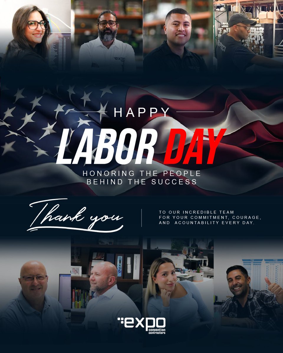 ExpoCCI's tweet photo. This Labor Day, we celebrate the people behind every success.

To our incredible team: thank you for the passion, dedication, and hard work you bring every day. You are what keeps Expo moving forward.

Happy Labor Day from Expo CCI! ❤️🤍💙

#LaborDay #ExpoCCI #TeamExpo #OurPeople https://t.co/h34NPCMDdc
