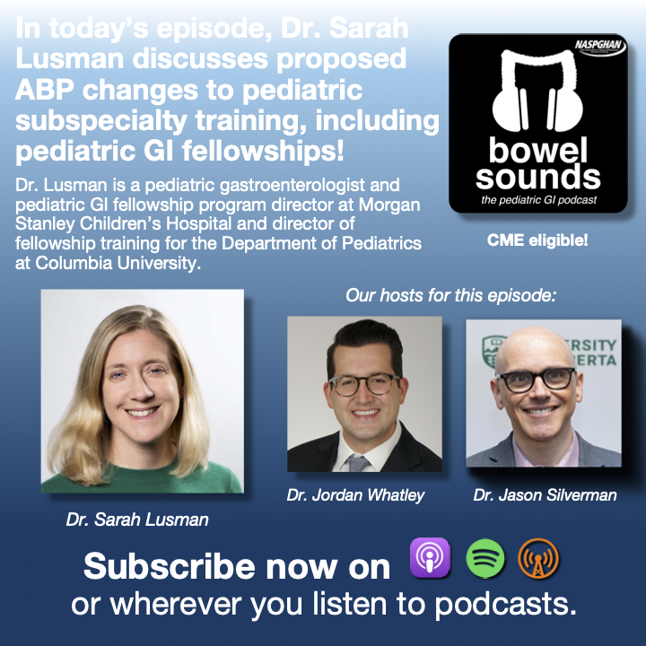 bowelsounds's tweet photo. Join hosts, Dr Jordan Whatley and Dr Jason Silverman, as they discuss the possible ABP fellowship training changes with Dr. Sarah Lusman, Director of Pediatric Fellowships at Columbia University! 

Listen now: https://t.co/LYLl3j1fbi https://t.co/UsbSojEc0n