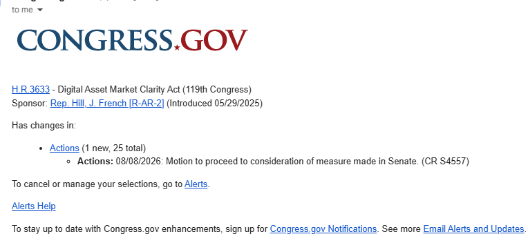 Rick_Barber_'s tweet photo. #ClarityAct just had a big motion to proceed take place.  Pass or not (which it will), expect crazy speculation and volatility...as well as an initial "sell the news" event when things conclude.   
bitcoin:native $ETH ethereum:0xd533a949740bb3306d119cc777fa900ba034cd52 $Link https://t.co/B7urUJeC6d