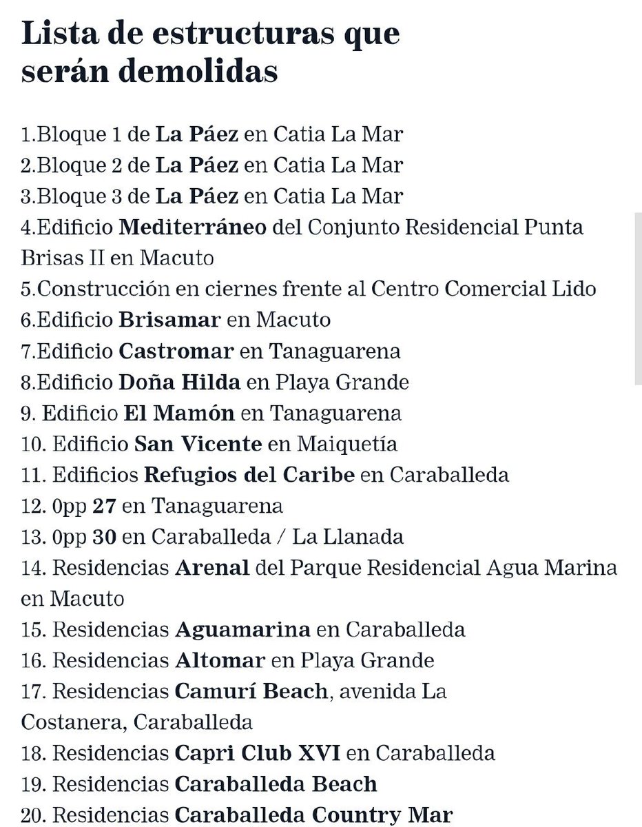 ElNacionalWeb's tweet photo. #7Sep | 🏗️🇻🇪 El Ministerio de Obras Públicas informó que 39 edificaciones de La Guaira serán demolidas en las próximas semanas tras sufrir severos daños estructurales por los terremotos del 24 de junio.

🚧 La medida busca mitigar riesgos en las zonas afectadas. Tras las demoliciones, los escombros serán trasladados al Centro de Disposición Transitorio de Caraballeda para su trituración. Este centro tiene capacidad para procesar hasta 600 toneladas de escombros por hora y cuenta con protocolos de protección ambiental para evitar que los desechos lleguen a las playas.

🔗 Conozca aquí los detalles https://t.co/97IyCypB8z