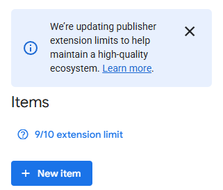 HugoHamelcom's tweet photo. Once again, abusers are penalizing the majority

@Google added a limit on extensions per account

Then you have to request a limit increase (not guaranteed they will accept)

I guess that's what platform risk is all about... https://t.co/BIDXUVO6ws