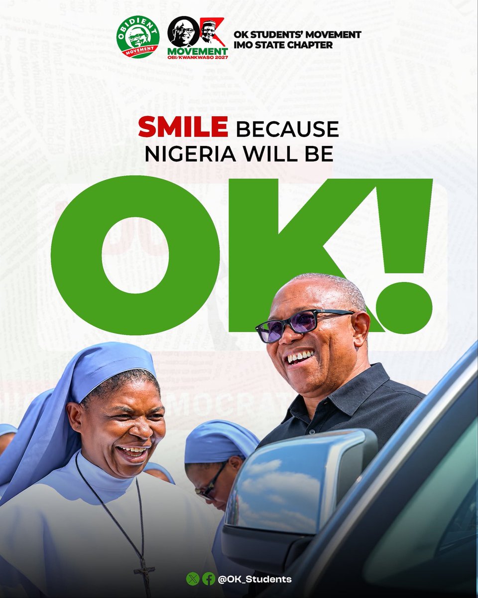 TonyCynthia9's tweet photo. SMILE, BECAUSE NIGERIA WILL BE OK 🇳🇬💚

This Sunday, we reflect on the Nigeria we hope to see—one where hope is renewed, opportunities are created, and every citizen has reason to look toward the future with optimism. https://t.co/pAZedUJIsC