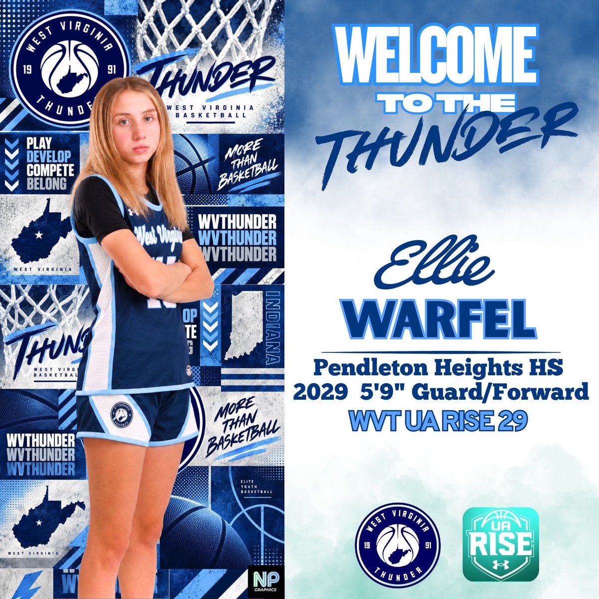 WVTHaffner15U's tweet photo. We are excited to welcome Ellie Warfel, @elliewarfel, to @WVTbasketball. Looking forward to having her join our team and compete in the @UARiseGirls circuit next AAU season! Coach @CoryHaffner 

Graphics @NextPlay_G 
Background created with ideas from @ChatGPT https://t.co/0wHHftlvL9