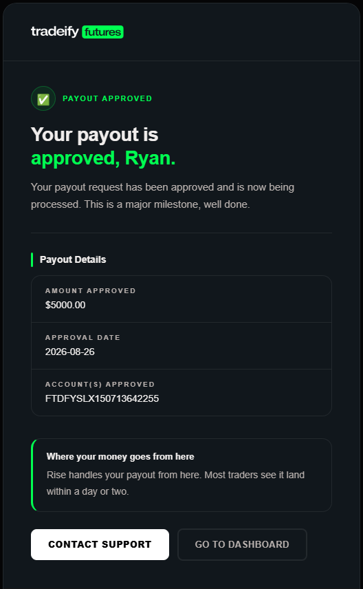 ryanngn0's tweet photo. @Tradeify has permanently banned me after nearly 2 years as a customer and over $50,000 in previous payouts

Most recently, I requested payouts across 5 accounts that had been copy traded together from the start. 1 payout was approved and paid, while the other 4 were declined. I was then permanently banned and completely stripped of access to my Tradeify dashboard.

The explanation I received was simply that an “alert” had prompted a review and that Tradeify determined I had taken actions to “circumvent restrictions.”

No specific action, trade, account, or rule violation was actually identified, and I was told that the evidence behind the decision could not be disclosed and that the decision was final.

I understand that a firm cannot disclose its fraud prevention or detection methods. However, I feel that as traders, especially when our payouts and access to accounts are being permanently forfeited, we deserve some level of clarity about what we are actually alleged to have done wrong.

I’m simply asking to understand what I allegedly did wrong and for my case to receive a fair manual review.

The fact that 1 of my 5 payouts was approved while the other 4 were rejected despite the accounts being traded together also leaves me genuinely confused.

@BrettSimba , I’d really appreciate you taking another look at this.
