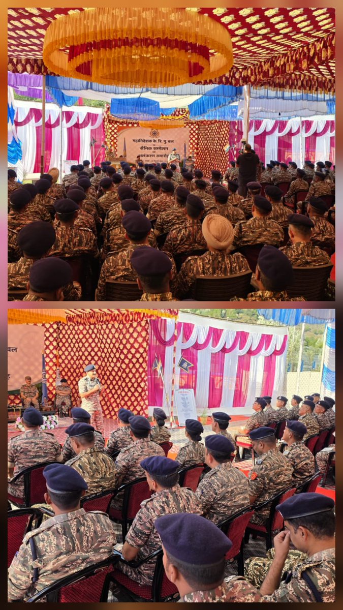 crpfindia's tweet photo. DG @crpfindia Shri @gpsinghips addressed a Sainik Sammelan cum Investiture Ceremony of Srinagar Sector at 118 Bn Gund.
​He lauded the unwavering commitment of troops for the peaceful conduct of #AmarnathYatra2026 & awarded Commendation Discs for exemplary service on the ground.

Emphasizing continuous improvement, DG urged the officers to review this year’s arrangements to ensure that arrangements continue to live upto the expectations of the pilgrims and are improved further. He also interacted closely with personnel, encouraging them to follow the path of sharing and caring for each other. 

#NationFirst
#Vandematram150 
#MissionNaxalMuktBharat2026
@crpf_j
@crpf_srinagar
@KOSCRPF