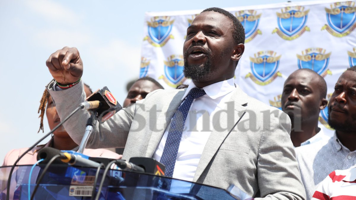 StandardKenya's tweet photo. Dr Devji Atellah, KMPDU Secretary General and CEO, during a press briefing where the union gave the government seven days to resolve the nurses’ strike, warning that doctors could join the strike if no action is taken. 
Photo: Wilberforce Okwiri. https://t.co/B1LL5BUFtT
