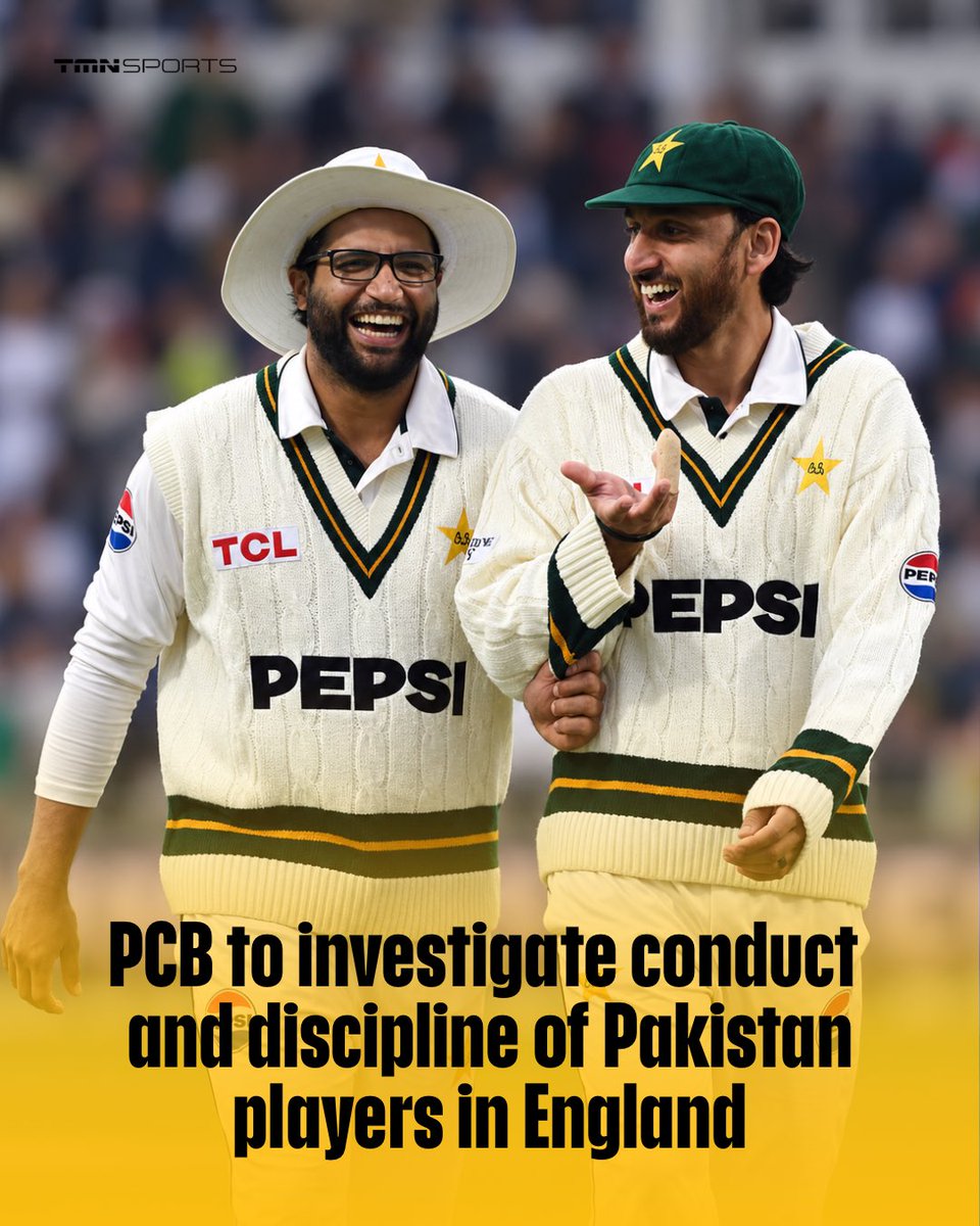 TMNSport's tweet photo. PCB to investigate conduct and discipline of Pakistan players in England.

Questions remain over the investigation, with no clarity yet on who is being targeted, when it could conclude or what sanctions may follow.

#PakistanCricket #BabarAzam #CricketNews #PCB #Cricket https://t.co/r0wrdu8Fky