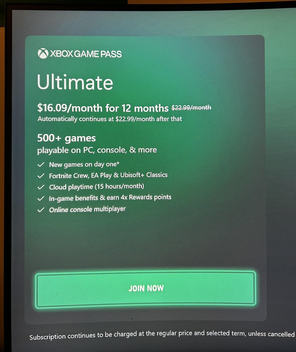 charlieINTEL's tweet photo. Xbox is offering some new Game Pass subscribers the option to subscribe for an annual plan at a discount 

This offer is only for new subscribers as of now https://t.co/XiaiSwyvZv