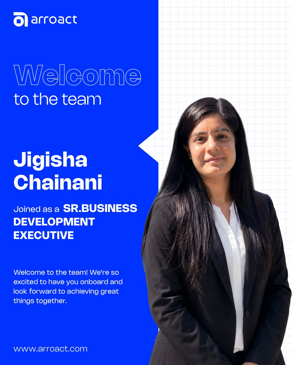 Arroact_Tech's tweet photo. We're excited to welcome Jigisha to Arroact as our new Sr. Business Executive! Her drive for building strong client relationships and closing the right opportunities is exactly the energy our team loves.
Here's to new beginnings and many wins ahead!
#WelcomeToTheTeam #Arroact https://t.co/NKGHICssU5