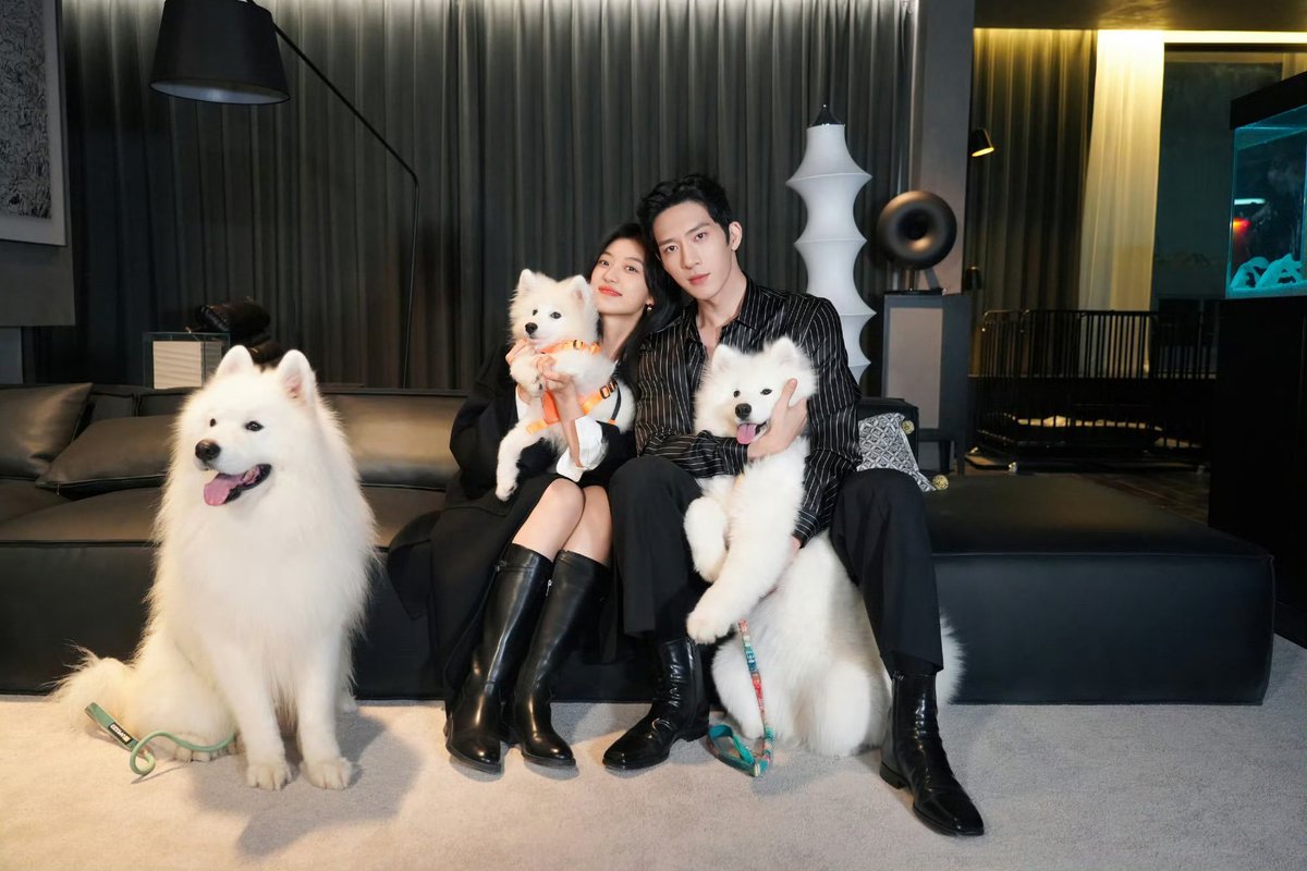 JingBoran89's tweet photo. A little moment with Sun Qian and our fluffy boy, Luke 🐾🤍 From playful cuddles to quiet smiles, these moments feel like memories worth keeping. Just enjoying a soft little break together, surrounded by warmth, laughter, and our fluffy companion. https://t.co/8v5MUcLWMF