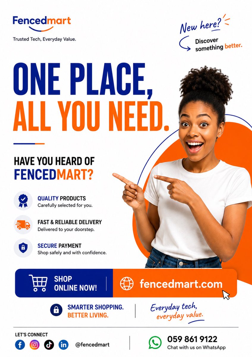 Fencedmart's tweet photo. 🚀 ONE PLACE. ALL YOU NEED.

Discover FencedMart for quality products, reliable delivery, secure payments, and convenient online shopping—all in one place!

🛍️ Shop now: https://t.co/KuWxL66o7a

#FencedMart #ShopOnline #GhanaBusiness https://t.co/BLeHJH1YhM