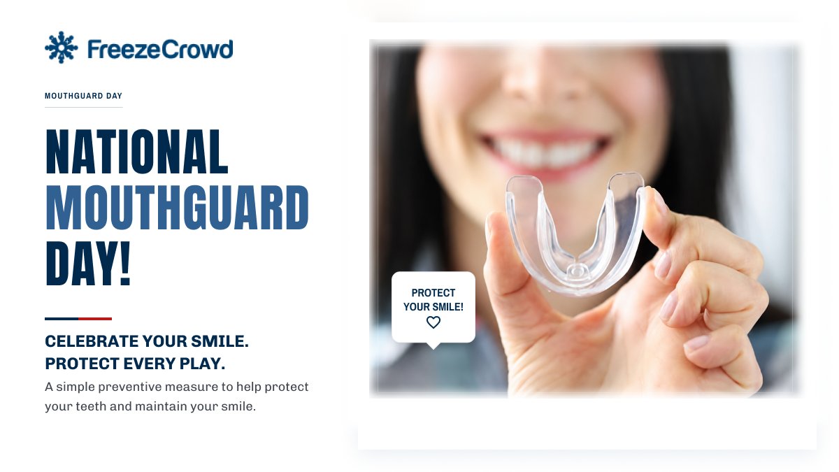 FreezeCrowd's tweet photo. Today we celebrate the importance of a mouthguard to protect and maintain your smile. Join us on https://t.co/JgE2Mb7NVW to freeze with something cool on your college campus. What is a cool fact about teeth? We appreciate you! ❤️❄️#MouthguardDay #Mouthguards https://t.co/clOK0kO2a1